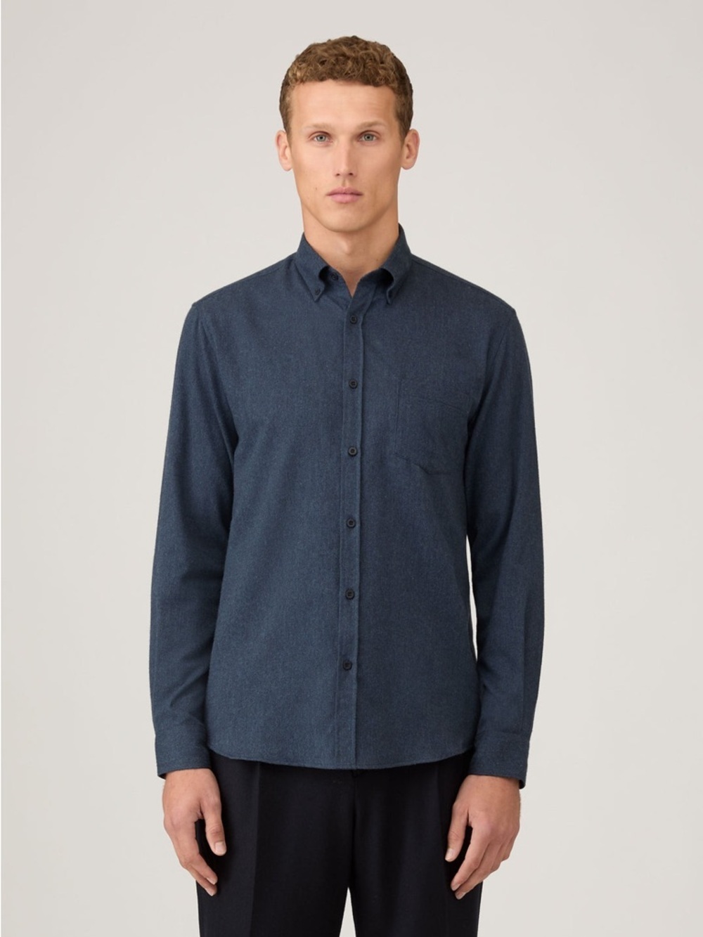 SUNSPEL Button Down Flannel Shirt Selvedge Blue Melange (M3)